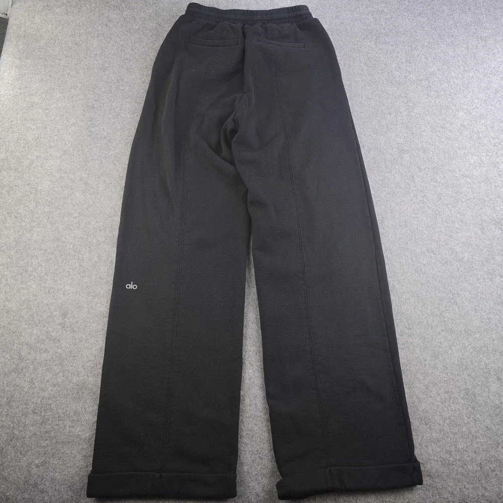 Alo Yoga Sweatpants Women's Xs Black Fleece Wide Leg Pintuck Cuffed Drawstring